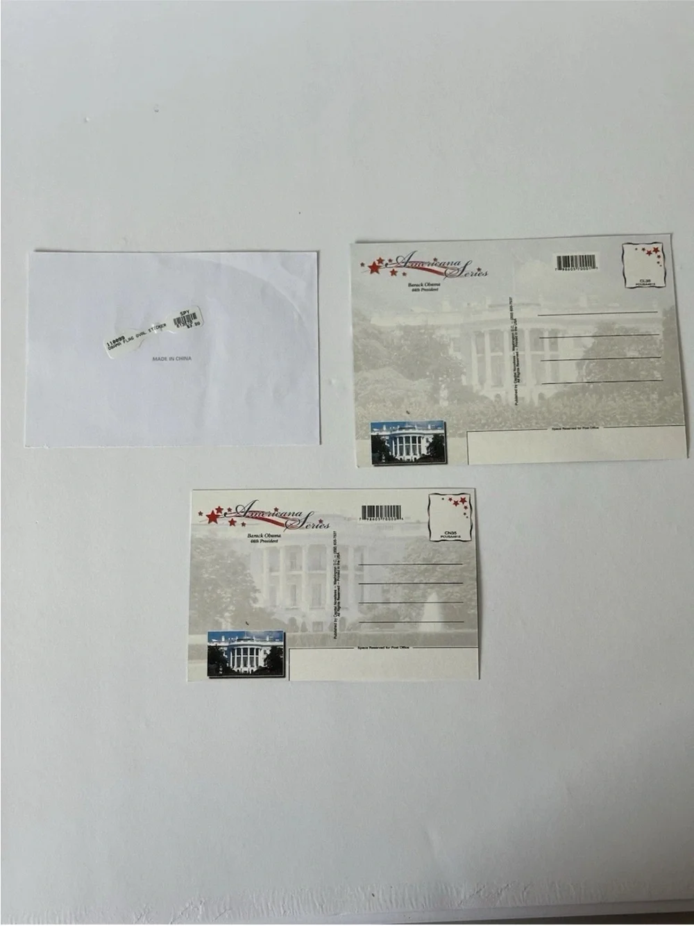 Lot of President Barack Obama (2) Postcards & (1) Inauguration Sticker